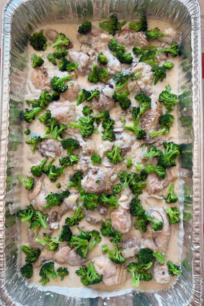pasta sauce alfredo: chicken drumstick or thigh meat, cream, milk, ricotta cheese, parmesan cheese, Romano cheese, mushroom, onion, garlic, lemon juice, black pepper.